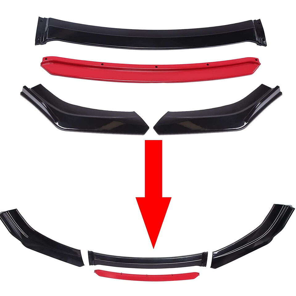 Universal Car Front Bumper Lip Chin Body Kit Black + Red